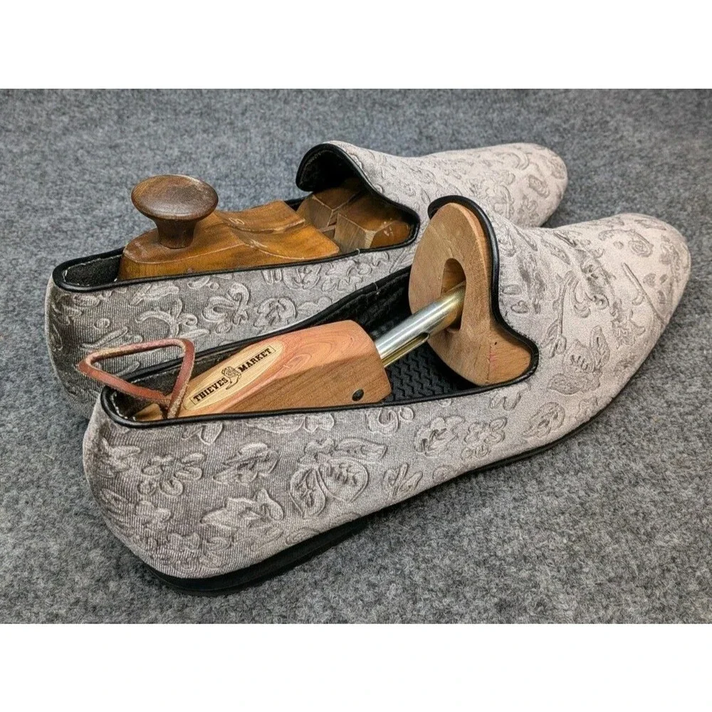 Giorgio Brutini Men’s 13 Gray Velvet Smoking Slippers Floral Pattern Dress...